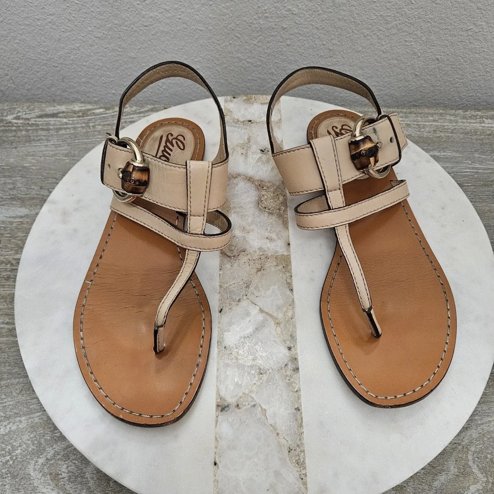 Gucci Brown Leather Thong Sandals Size 37 - US 7 - Picture 3 of 10